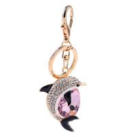 Zinc Alloy Key Clasp, Dolphin, gold color plated, Korean style & for woman & with rhinestone 