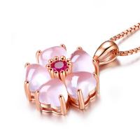 Cupronickel Pendant, with Rose Quartz, Flower, gold color plated, DIY, pink, 24.5mm 
