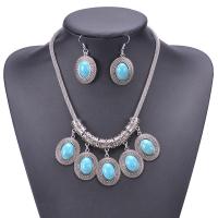 Turquoise Zinc Alloy Jewelry Sets, earring & necklace, with turquoise, plated, 2 pieces & for woman 