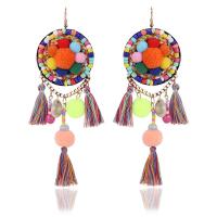 Zinc Alloy Tassel Earring, with Plush & Nylon Cord & Glass Seed Beads, brass earring hook, plated, for woman 