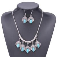 Turquoise Zinc Alloy Jewelry Sets, earring & necklace, with turquoise, brass earring hook, plated, 2 pieces & for woman 