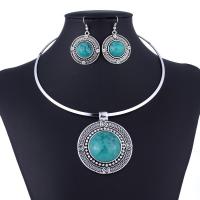 Turquoise Zinc Alloy Jewelry Sets, earring & necklace, with turquoise, plated, 2 pieces & for woman .5 Inch 