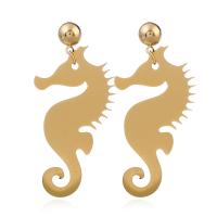 Zinc Alloy Drop Earring, stainless steel post pin, Seahorse, plated, fashion jewelry & for woman, golden 