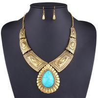 Turquoise Zinc Alloy Jewelry Sets, earring & necklace, with turquoise, brass earring hook, plated, 2 pieces & for woman 