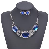 Rhinestone Zinc Alloy Jewelry Set, Stud Earring & necklace, with Glass & Rhinestone, plated, 2 pieces & for woman 