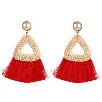 Zinc Alloy Tassel Earring, with Nylon Cord & Plastic Pearl, plated, for woman 