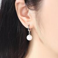 Zinc Alloy Huggie Hoop Drop Earring, with Plastic Pearl, plated, fashion jewelry & for woman 28*10mm 