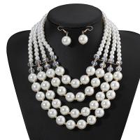 Plastic Pearl Jewelry Set, earring & necklace, plated, 2 pieces & fashion jewelry & for woman, white 