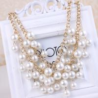 Zinklegierung Halskette, mit Kunststoff Perlen, plattiert, Modeschmuck & mehrschichtig & für Frau, weiß, Länge:17.7 ZollInch, verkauft von Strang