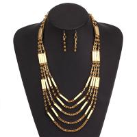Fashion Zinc Alloy Jewelry Sets, earring & necklace, with Glass, plated, 2 pieces & for woman, golden 