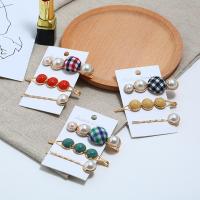 Hair Slide, Zinc Alloy, with Cloth & Resin & Plastic Pearl, plated, three pieces & for woman 