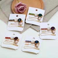 Hair Slide, Zinc Alloy, with Resin & Plastic Pearl, plated, three pieces & for woman & with rhinestone 