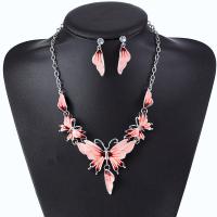 Enamel Zinc Alloy Jewelry Sets, earring & necklace, plated, 2 pieces & for woman & with rhinestone 