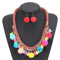 Fashion Zinc Alloy Jewelry Sets, earring & necklace, with Plush & Acrylic, plated, fashion jewelry & for woman, multi-colored 