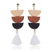 Wood Tassel Earring, with Cotton Thread & Zinc Alloy, plated, fashion jewelry & for woman 