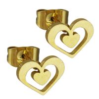 Edelstahl Stud Ohrring, Herz, goldfarben plattiert, für Frau, 9.5x7mm, 12PaarePärchen/Menge, verkauft von Menge