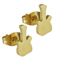 Stainless Steel Stud Earring, Guitar, gold color plated, for woman 