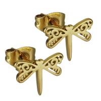 Stainless Steel Stud Earring, Dragonfly, gold color plated, for woman 