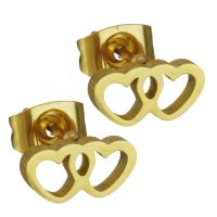 Edelstahl Stud Ohrring, Herz, goldfarben plattiert, für Frau, 10x5mm, 12PaarePärchen/Menge, verkauft von Menge