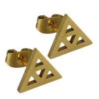 Edelstahl Stud Ohrring, Dreieck, goldfarben plattiert, für Frau & hohl, 10x9.5mm, 12PaarePärchen/Menge, verkauft von Menge