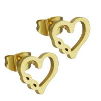 Edelstahl Stud Ohrring, Herz, goldfarben plattiert, für Frau, 10x9mm, 12PaarePärchen/Menge, verkauft von Menge