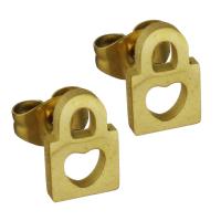 Stainless Steel Stud Earring, Lock, gold color plated, for woman 