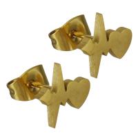 Stainless Steel Stud Earring, Electrocardiographic, gold color plated, for woman 