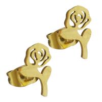 Edelstahl Stud Ohrring, Blume, goldfarben plattiert, für Frau, 7x11mm, 12PaarePärchen/Menge, verkauft von Menge