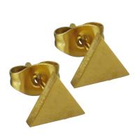 Edelstahl Stud Ohrring, Dreieck, goldfarben plattiert, für Frau, 7.5x6.5mm, 12PaarePärchen/Menge, verkauft von Menge