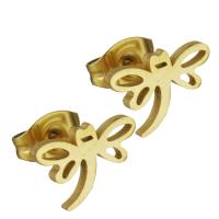 Edelstahl Stud Ohrring, Libelle, goldfarben plattiert, für Frau, 10x7mm, 12PaarePärchen/Menge, verkauft von Menge
