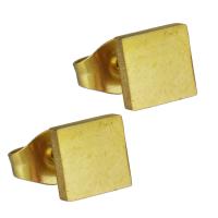 Edelstahl Stud Ohrring, Quadrat, goldfarben plattiert, für Frau, 6x6mm, 12PaarePärchen/Menge, verkauft von Menge
