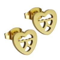 Edelstahl Stud Ohrring, Herz, goldfarben plattiert, für Frau, 9x8.5mm, 12PaarePärchen/Menge, verkauft von Menge