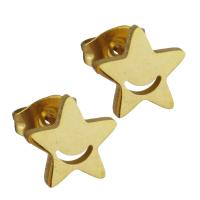 Edelstahl Stud Ohrring, Stern, goldfarben plattiert, für Frau, 9x8.5mm, 12PaarePärchen/Menge, verkauft von Menge