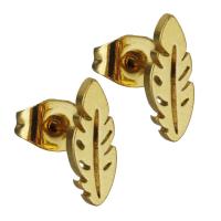 Edelstahl Stud Ohrring, Blatt, goldfarben plattiert, für Frau, 4x11mm, 12PaarePärchen/Menge, verkauft von Menge