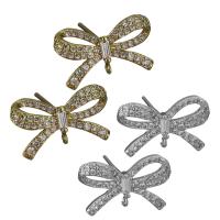 Brass Earring Stud Component, Bowknot, high quality plated & with loop & micro pave cubic zirconia 0.9mm Approx 1mm 