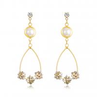 Plastic Pearl Zinc Alloy Earring, with Rhinestone & Plastic Pearl, gold color plated, for woman & hollow 