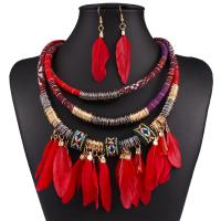 Fashion Zinc Alloy Jewelry Sets, earring & necklace, with Feather, plated, 2 pieces & for woman 