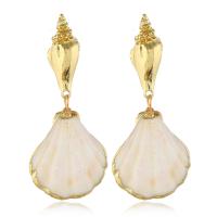 Zinc Alloy Drop Earring, with Shell, gold color plated, fashion jewelry & for woman, white 