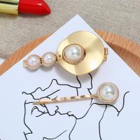 Hair Slide, Zinc Alloy, with Resin Pearl, plated, 2 pieces & fashion jewelry & for woman, golden 