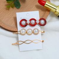 Hair Slide, Zinc Alloy, with Resin & Plastic Pearl, plated, three pieces & for woman 