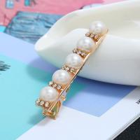 Alligator Hair Clip, Zinc Alloy, with Plastic Pearl, plated & for woman & with rhinestone, gold 