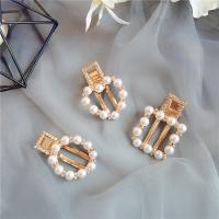 Alligator Hair Clip, Zinc Alloy, with Plastic Pearl, plated & for woman & with rhinestone, golden 