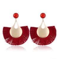Zinc Alloy Tassel Earring, with Cotton Thread, plated, for woman & with rhinestone 