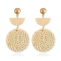 Rattan Earring, Zinc Alloy, with Rattan & Wood, plated, fashion jewelry & for woman, beige 