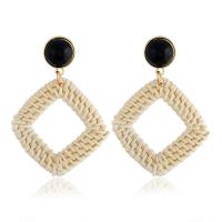 Rattan Earring, Zinc Alloy, with Rattan & Acrylic, Rhombus, plated, fashion jewelry & for woman 
