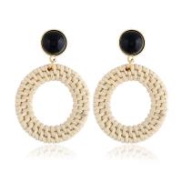 Rattan Earring, Zinc Alloy, with Rattan & Acrylic, Donut, plated, fashion jewelry & for woman 