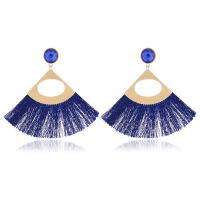 Zinc Alloy Tassel Earring, with Cotton Thread, plated, fashion jewelry & for woman & with rhinestone 