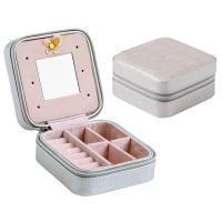 Leather Jewelry Set Box, PU Leather, with Flocking Fabric, Rectangle, multilayer & Korean style & with mirror & for woman 