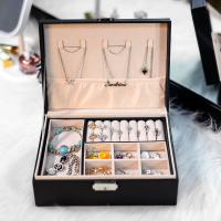 Leather Jewelry Set Box, PU Leather, with Velveteen, Rectangle, portable 