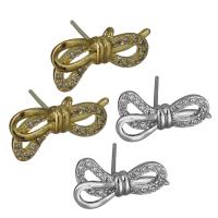 Brass Earring Stud Component, Bowknot, high quality plated & with loop & micro pave cubic zirconia 0.7mm Approx 1mm 